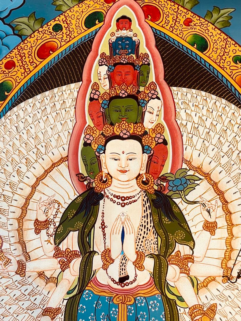 新品手描き 肉筆画 ロケショワー 十一面観音 タンカ 曼荼羅 チベット密教 仏画