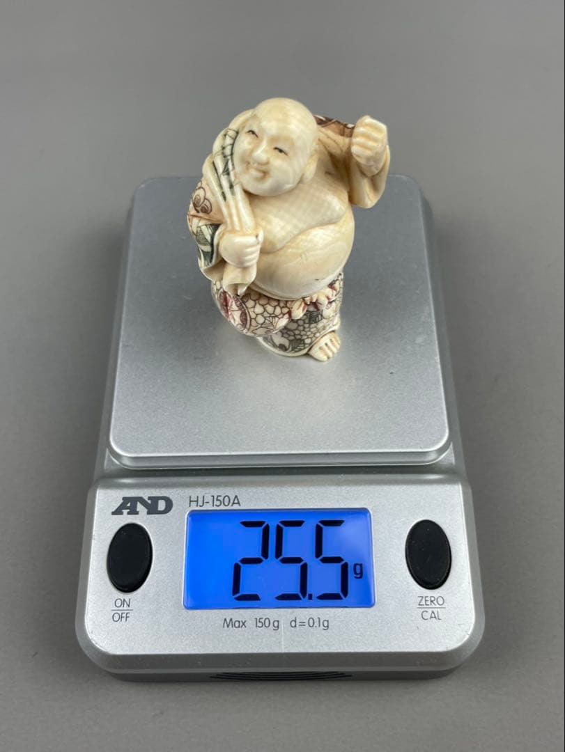 時代根付 極上細密彫り白材 マンモス牙製 作家物 天然素材 在銘 正光 布袋