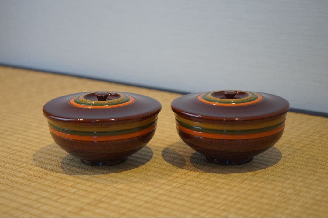 溜塗内黒 独楽形 蓋物椀 2客/ 木製漆器 茶懐石