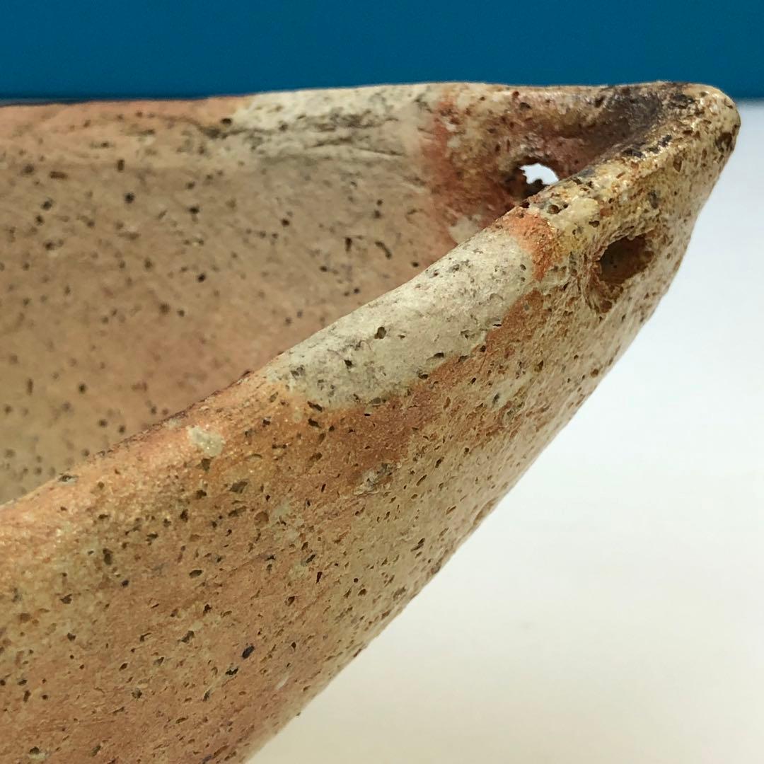 清水六兵衛造　舟形花生　茶道具　花器　素焼き　骨董品　時代物　焼き物
