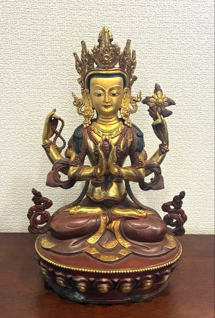 チベット　ネパール　四臂観音菩薩　仏像　金銅仏