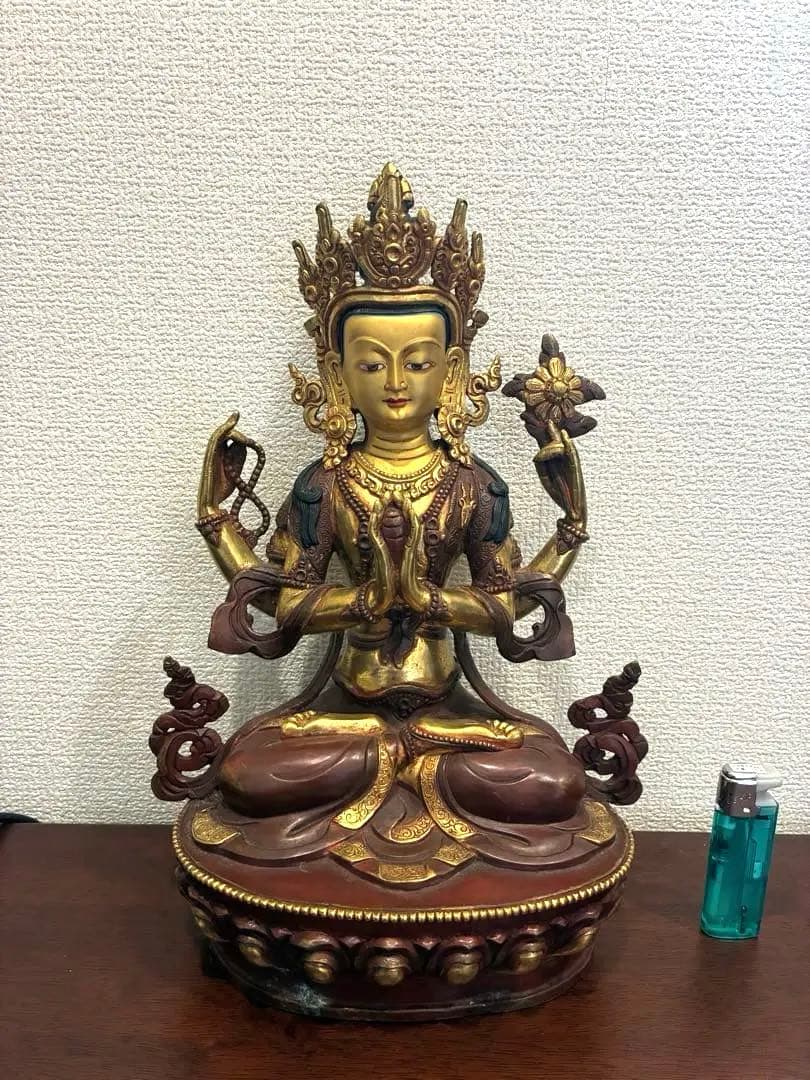 チベット　ネパール　四臂観音菩薩　仏像　金銅仏