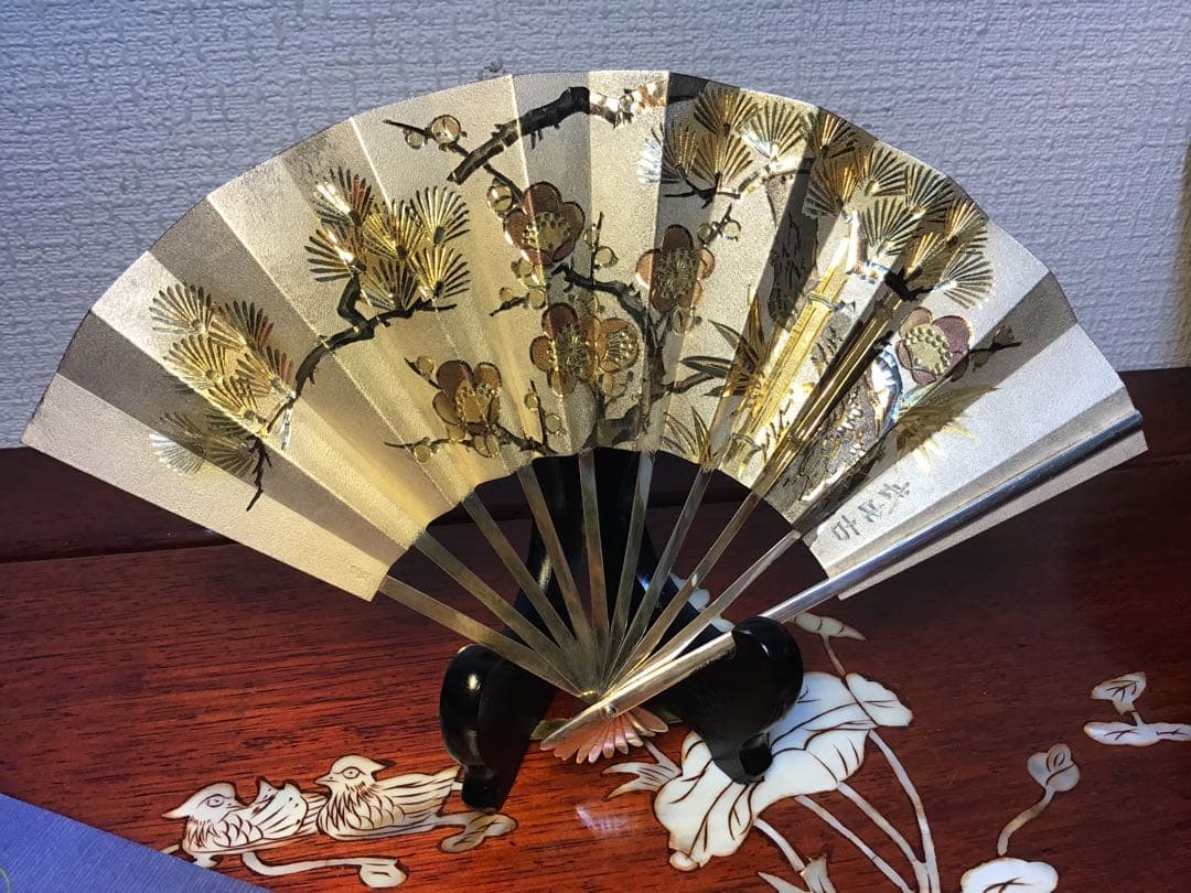 純銀 扇子 武比古 「松竹梅」7号 重さ約73g 縁起物 本物保証