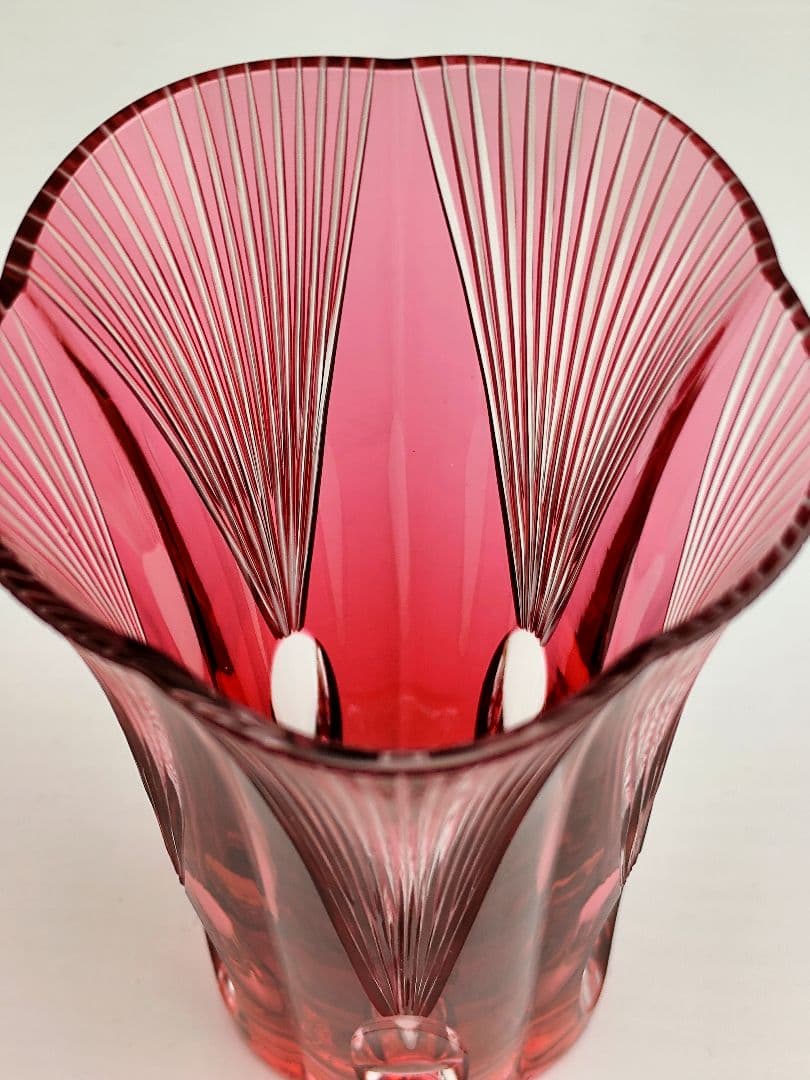 希少品★江戸切子 黒川昭男 金赤被 グラス（切子、江戸切子、薩摩切子）