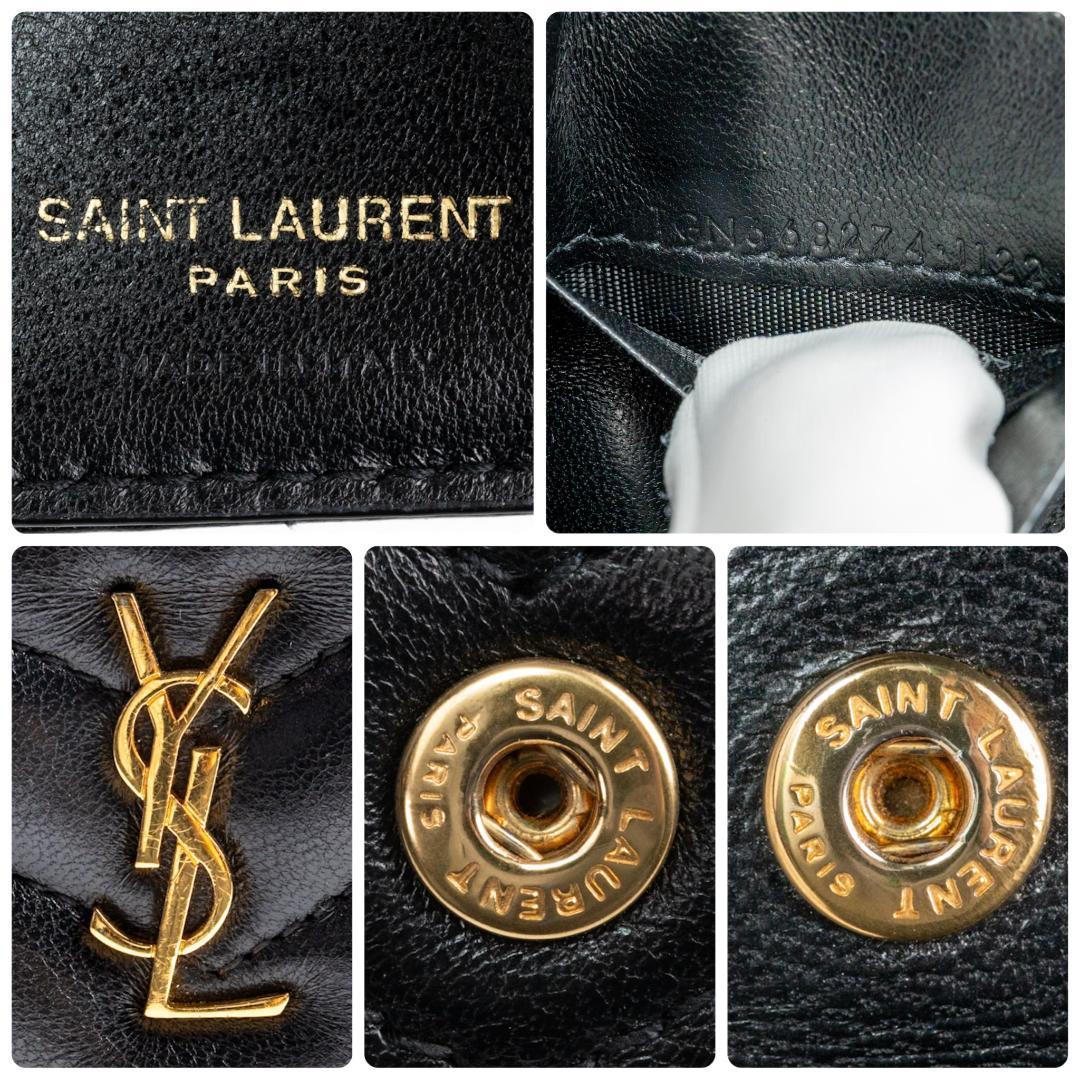 渡辺和敬 【箱付き】 綺麗✨サンローラン ラムスキン三つ折りミニ財布黒 金