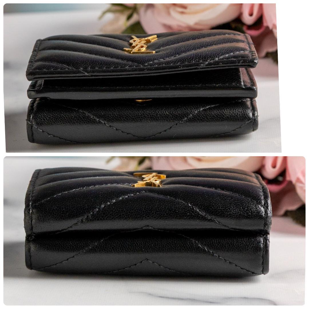渡辺和敬 【箱付き】 綺麗✨サンローラン ラムスキン三つ折りミニ財布黒 金