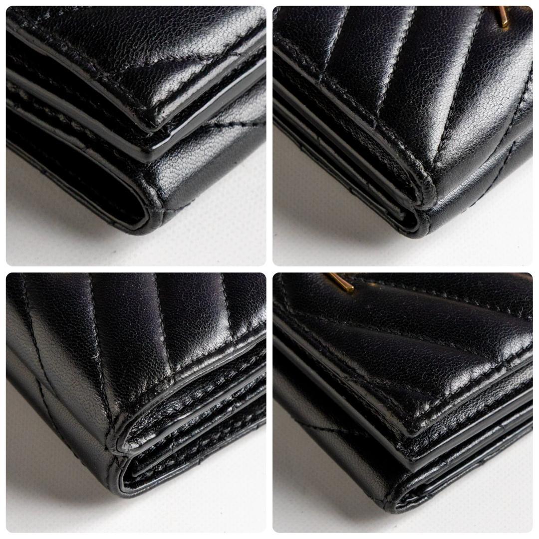 渡辺和敬 【箱付き】 綺麗✨サンローラン ラムスキン三つ折りミニ財布黒 金