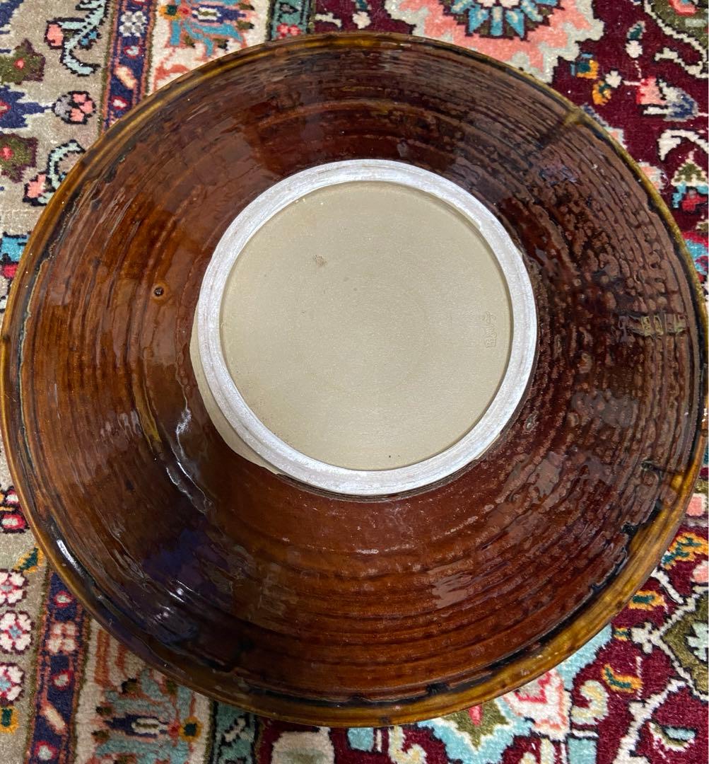 黒木釜　小鹿田焼　大皿　唐臼　飛び鉋　刷毛目　釉薬二色がけ　美品　窯元購入