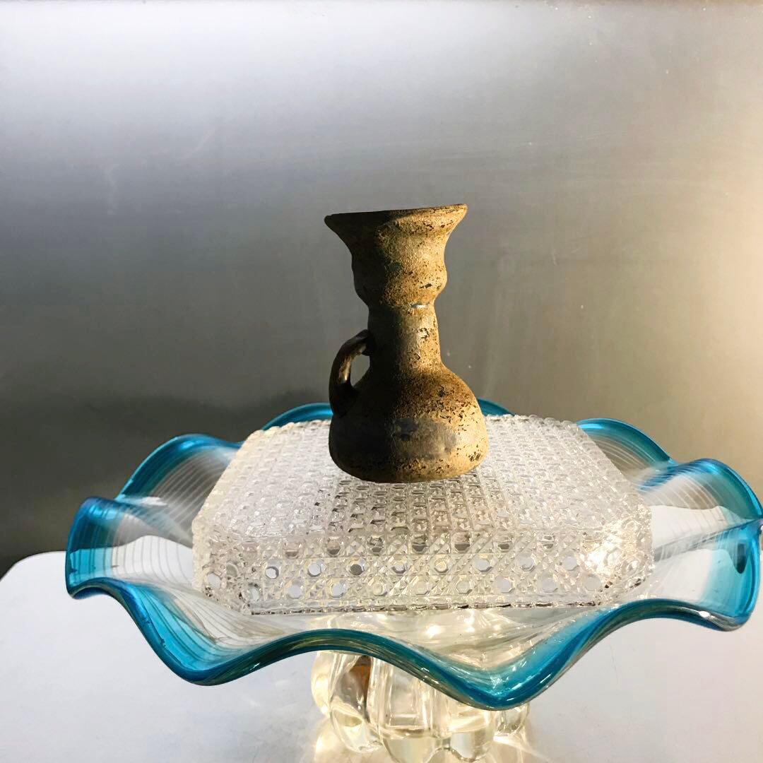 骨董　時代ガラス　発掘系ローマングラス（泪）涙壺　銀化瓶