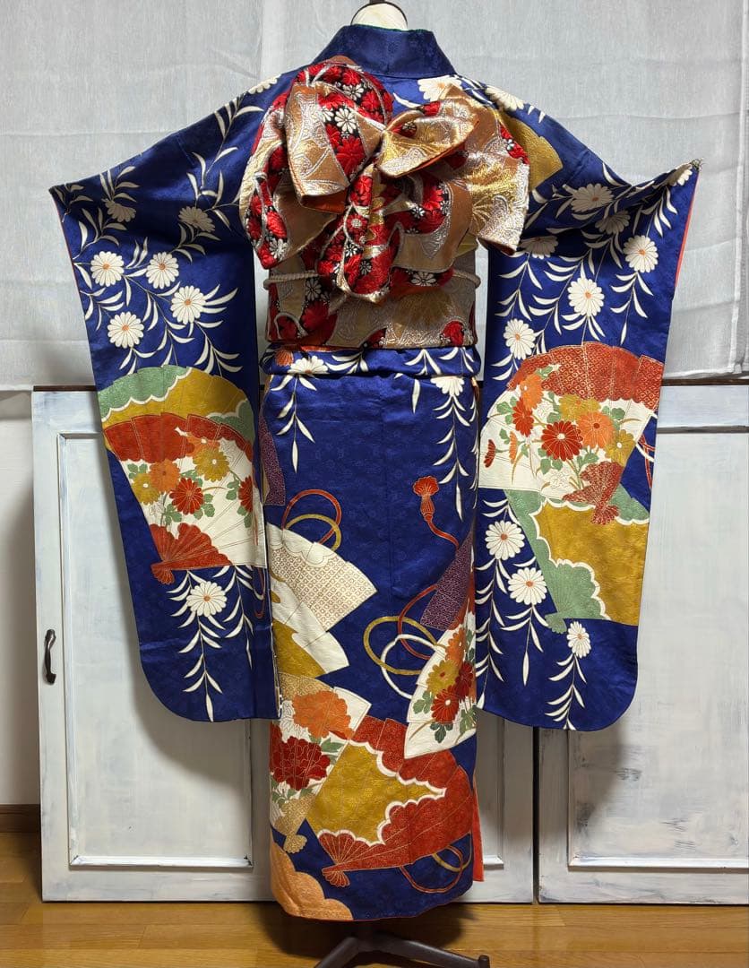 ＊きい様＊ 【振袖フルセット】アンティーク 扇花柄 金駒刺繍 7点セット