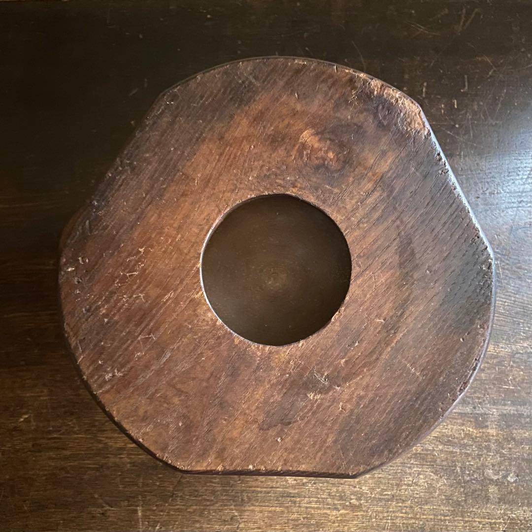 唐銅製　脚付火鉢　木製台付き　共箱　骨董　茶道具