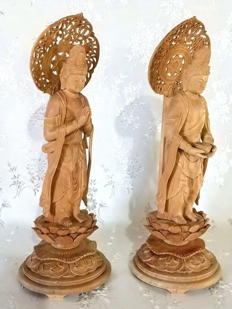 観音菩薩立像・勢至菩薩立像 3.5寸 #561#562 ◆白檀 木彫 仏像