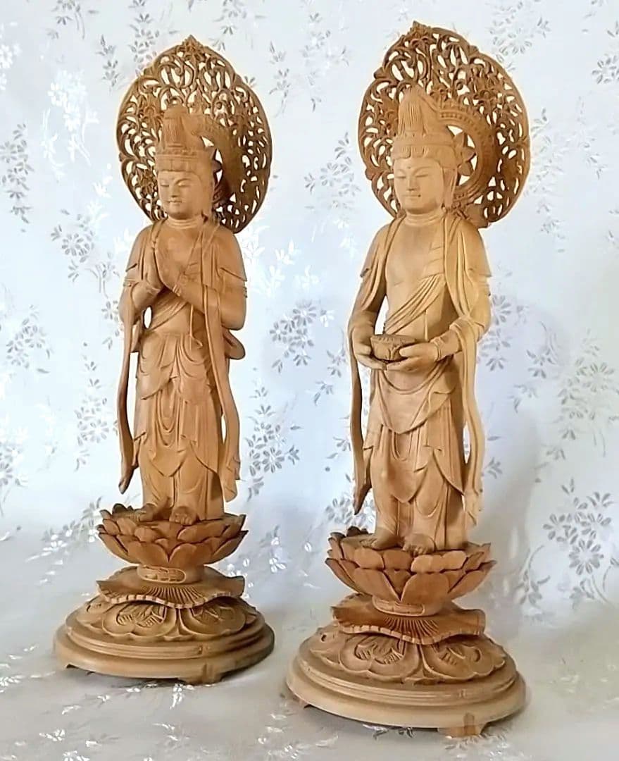 観音菩薩立像・勢至菩薩立像 3.5寸 #561#562 ◆白檀 木彫 仏像