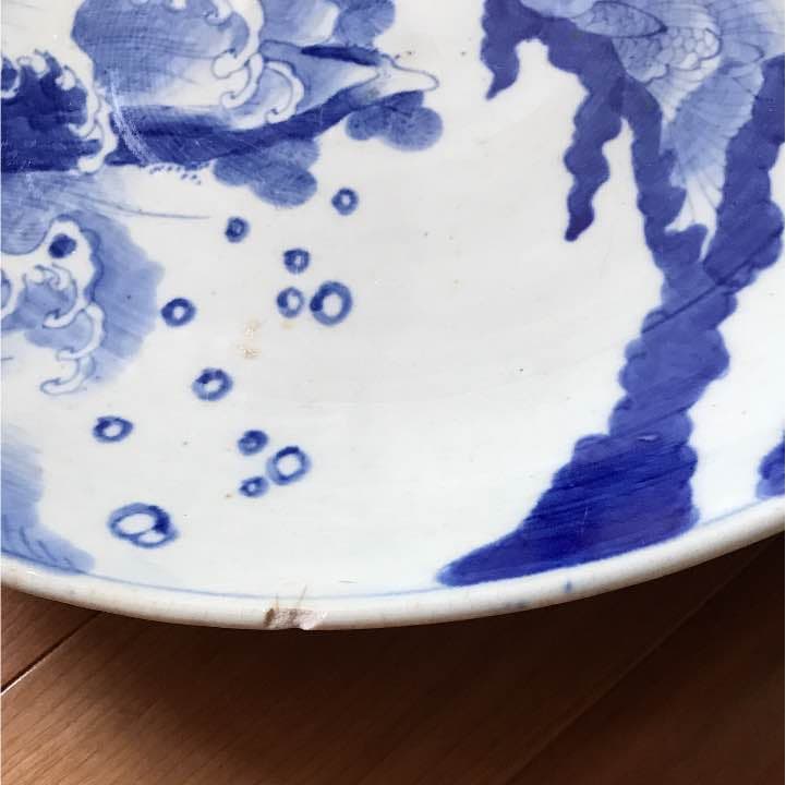 骨董品 染付 鳳凰 大皿 古伊万里