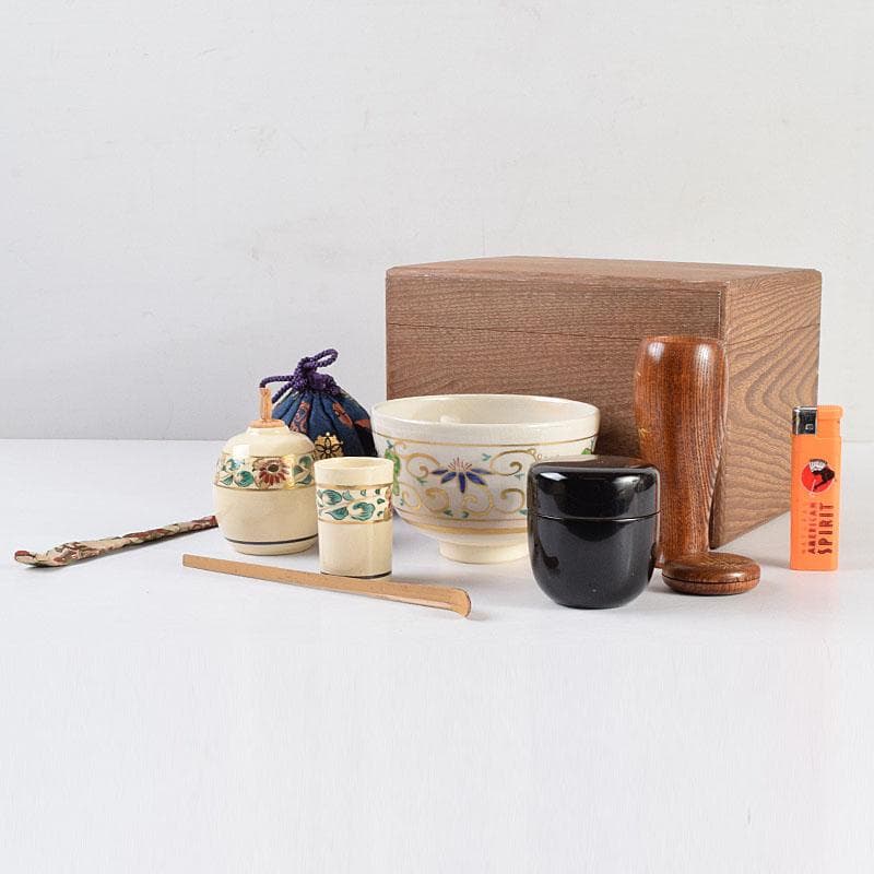 茶道具　桑茶箱　京焼　中村与平作　茶碗　棗　香合など　八点　一式　M　R9368