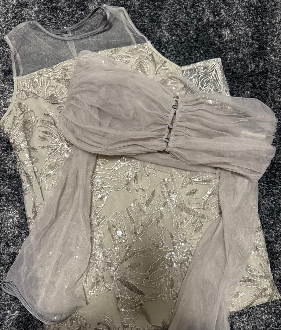 LEJAチュールオフショルダー花柄Iラインドレスワンピース 2点セット