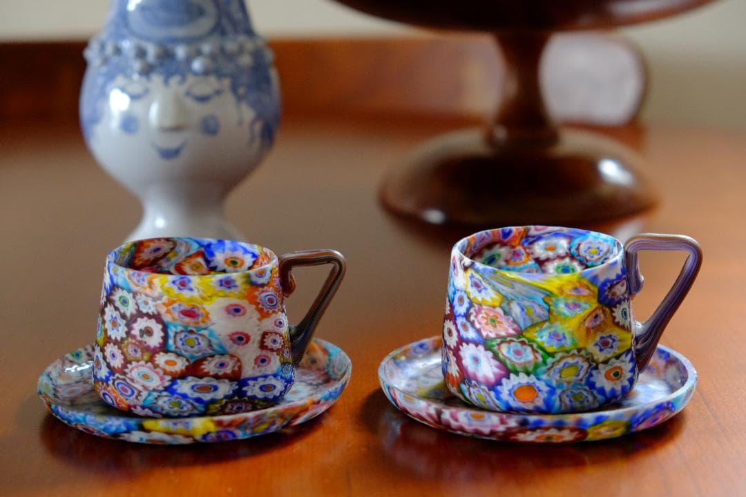 ベネチアンガラス アンティーク カップ＆ソーサー ガラス ムラノ 江波冨士子