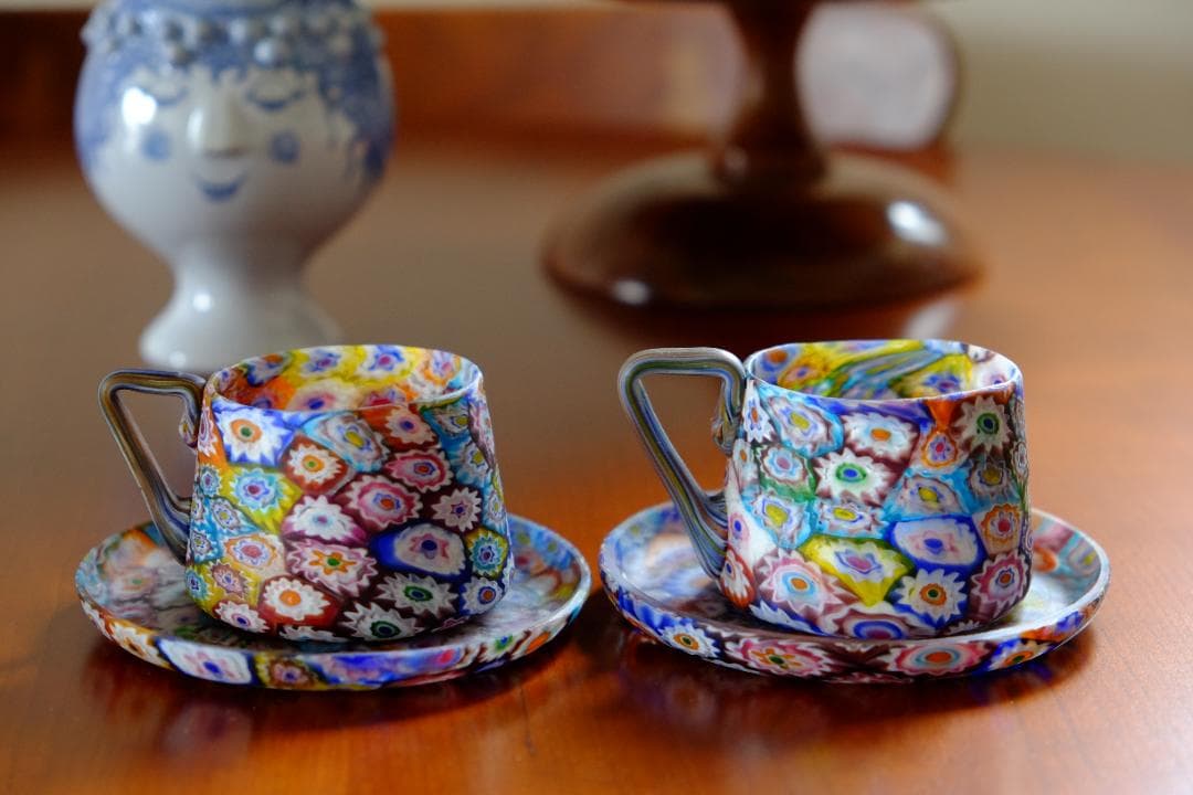 ベネチアンガラス アンティーク カップ＆ソーサー ガラス ムラノ 江波冨士子