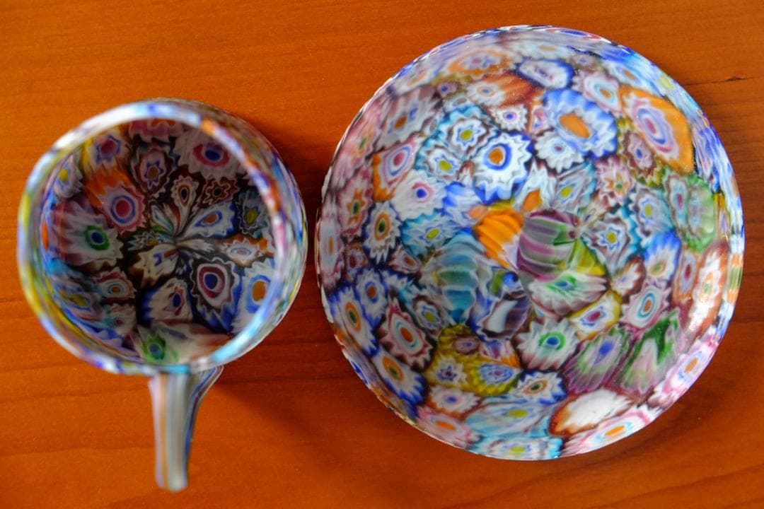 ベネチアンガラス アンティーク カップ＆ソーサー ガラス ムラノ 江波冨士子