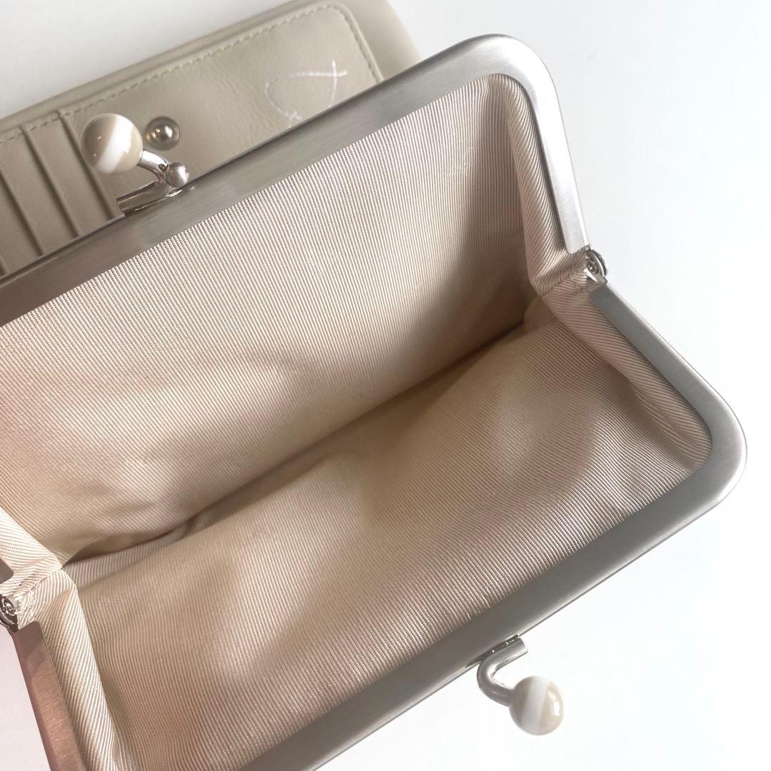 agnes b. アニエスベー 二つ折り財布 ベージュ がま口 レザー箱付き