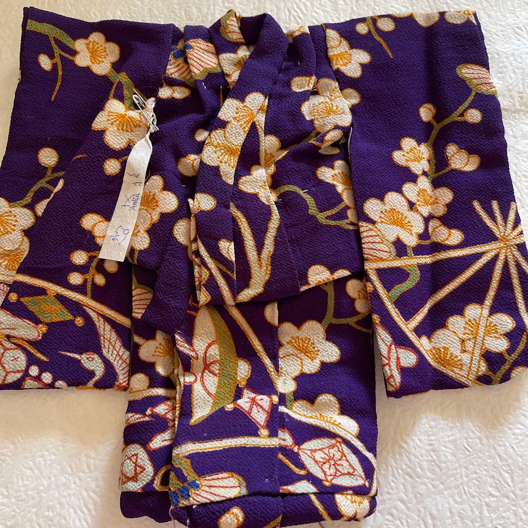 2409135 人形の着物　古布ちりめん　宝づくし　鶴