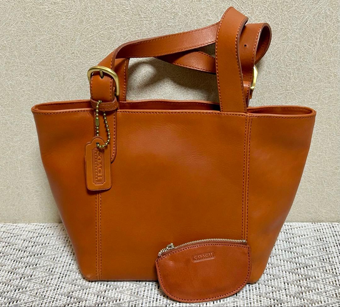 COACH オールドコーチ レザー バッグ キャメル 101-31 ポーチ付き