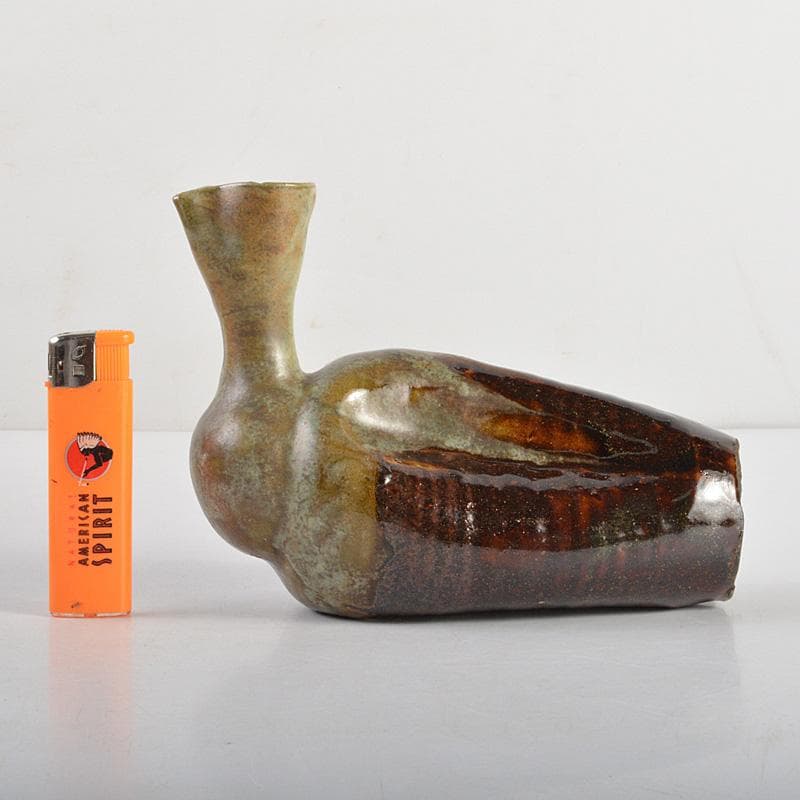 トミー富山県　越中　小杉焼　柿釉　鴨徳利　酒器　一對　共箱　M　R6076