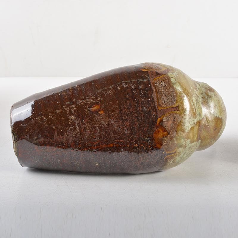 トミー富山県　越中　小杉焼　柿釉　鴨徳利　酒器　一對　共箱　M　R6076