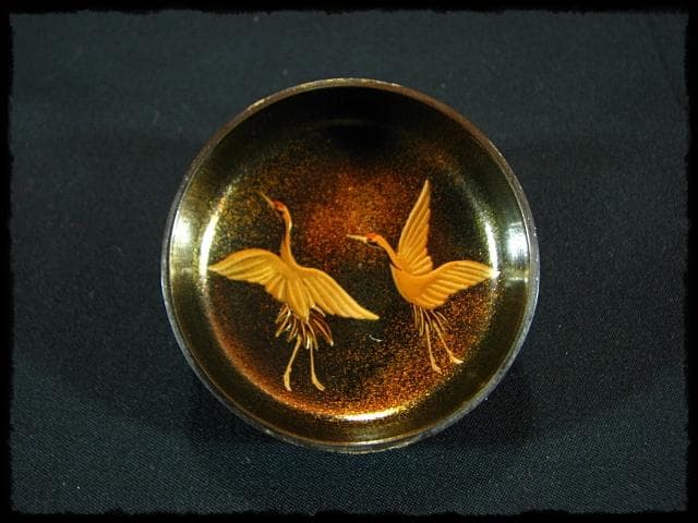 時代 金蒔絵 松鶴流水文 棗 内梨子地 茶道具 u50