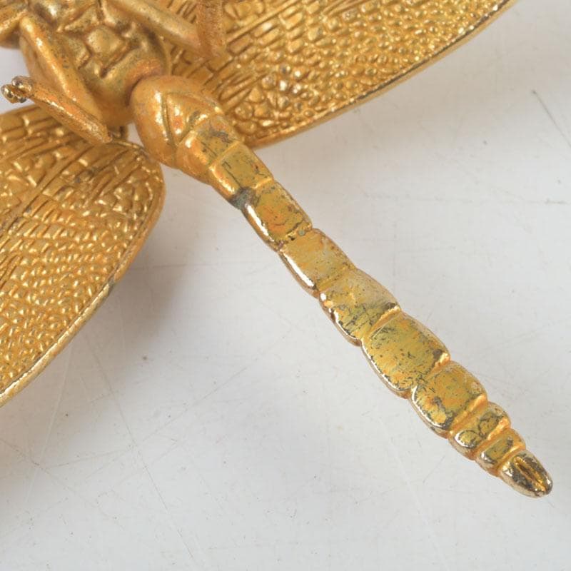 古銅鍍金　玉石装飾　蜻蛉など　昆虫　置物　4点まとめて　V　9552