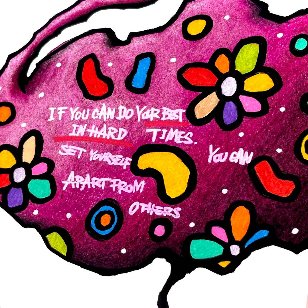 に*け様 「 逃げることをやめたフラミンゴ 」｜絵画 原画 抽象画 動物画 ドロ