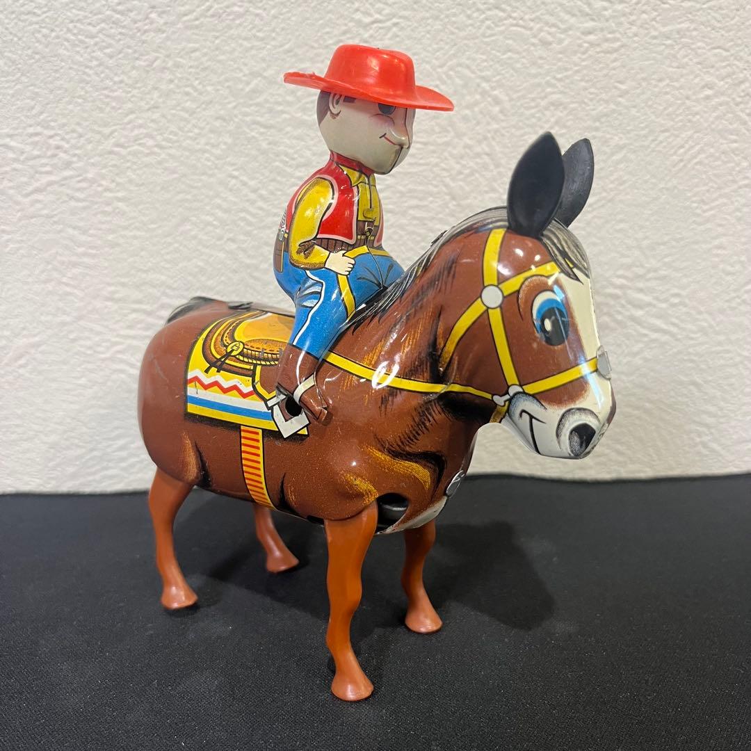 昭和レトロ ブリキ製 カウボーイ ゼンマイ トイ ビンテージ 馬のおもちゃ