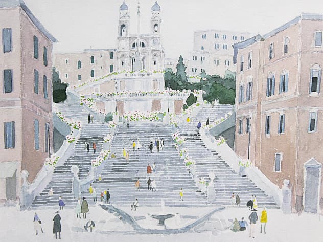 安野光雅【スペイン階段（イタリア）】ダイヤモンドスクリーニング 証明書有り