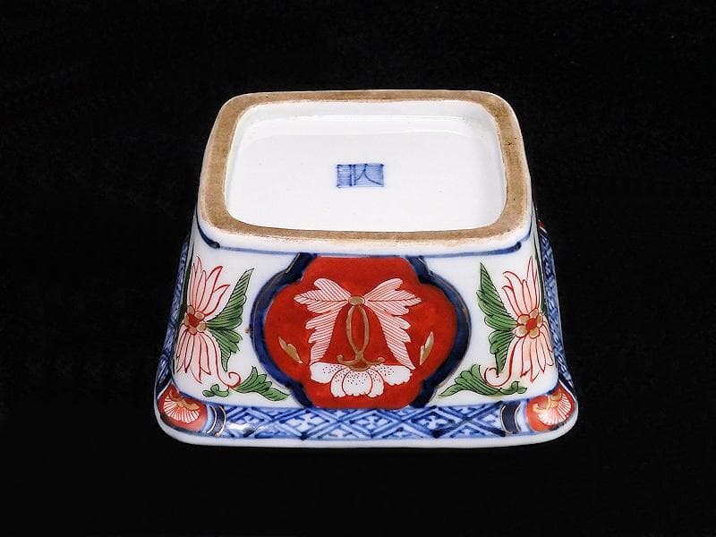 古伊万里　金襴手　欄干に芭蕉葉の図　四方角向付　A105AS-BQi