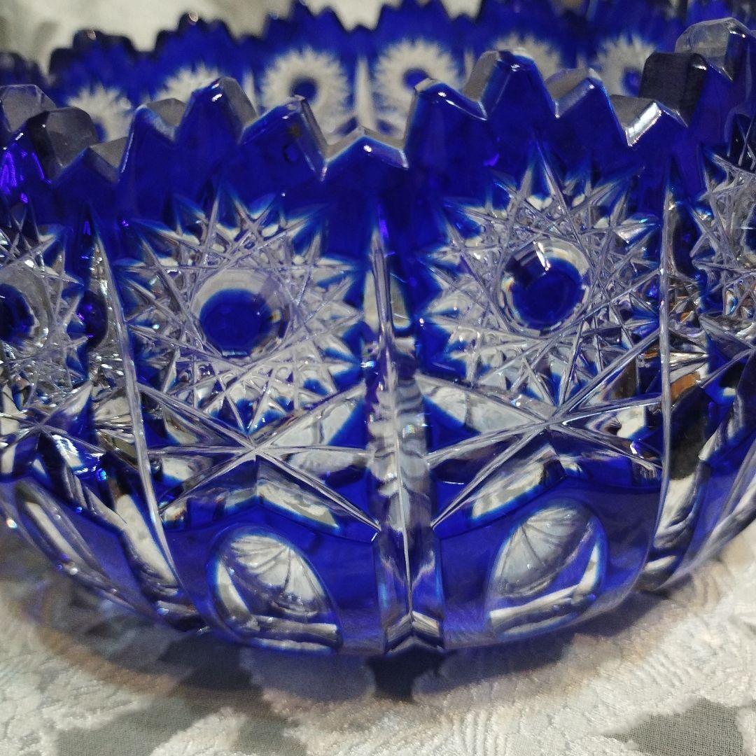 切子ブルー ガラス ボウル