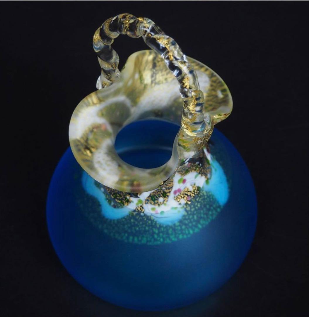 送料無料現代ガラス芸術界の巨匠『黒木国昭』作金彩象嵌ガラス花器『光琳金彩手付』