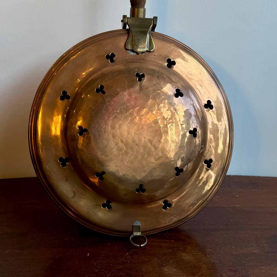 オランダ製 ヴィンテージ 銅製 ベッドウォーマー 木製ハンドル 直径28cm