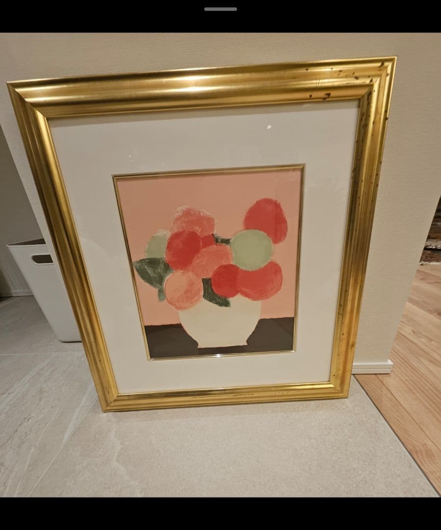 ベルナールカトラン　ピンクの背景のあじさい　アネモネ　リトグラフ