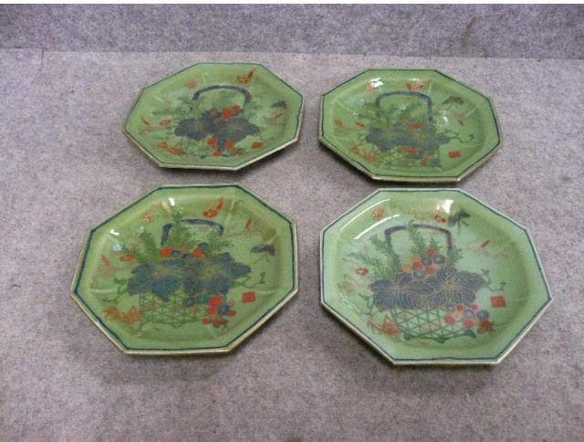 古錦 花篭手 青磁 八角皿 4枚 [B31327]