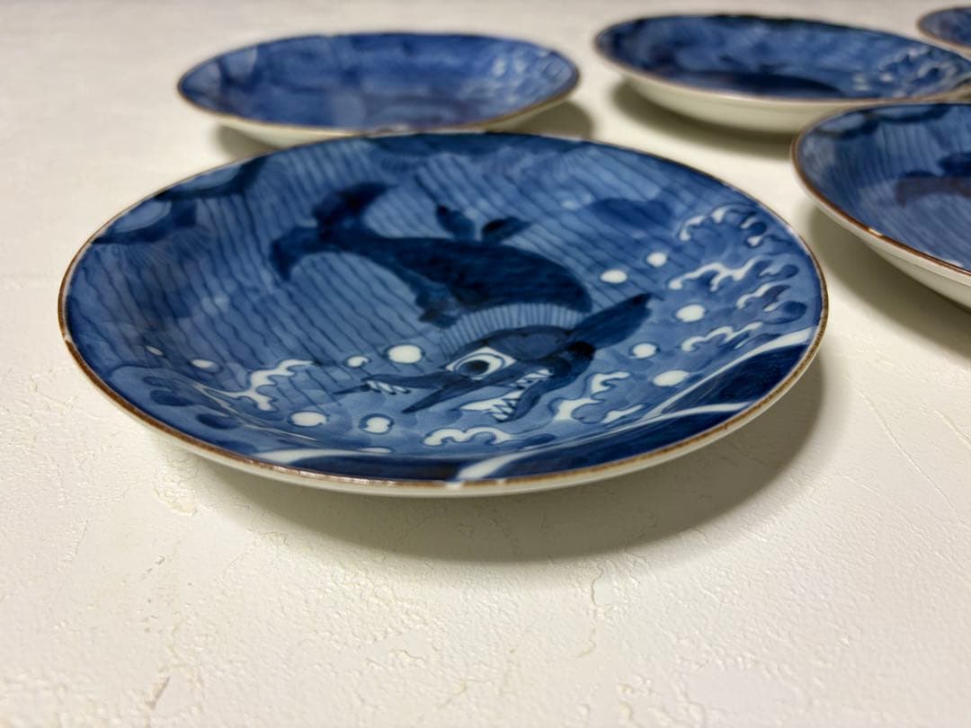 中国古玩　新渡 染付　皿　在銘　唐物 時代物 6枚セット　鯱鉾