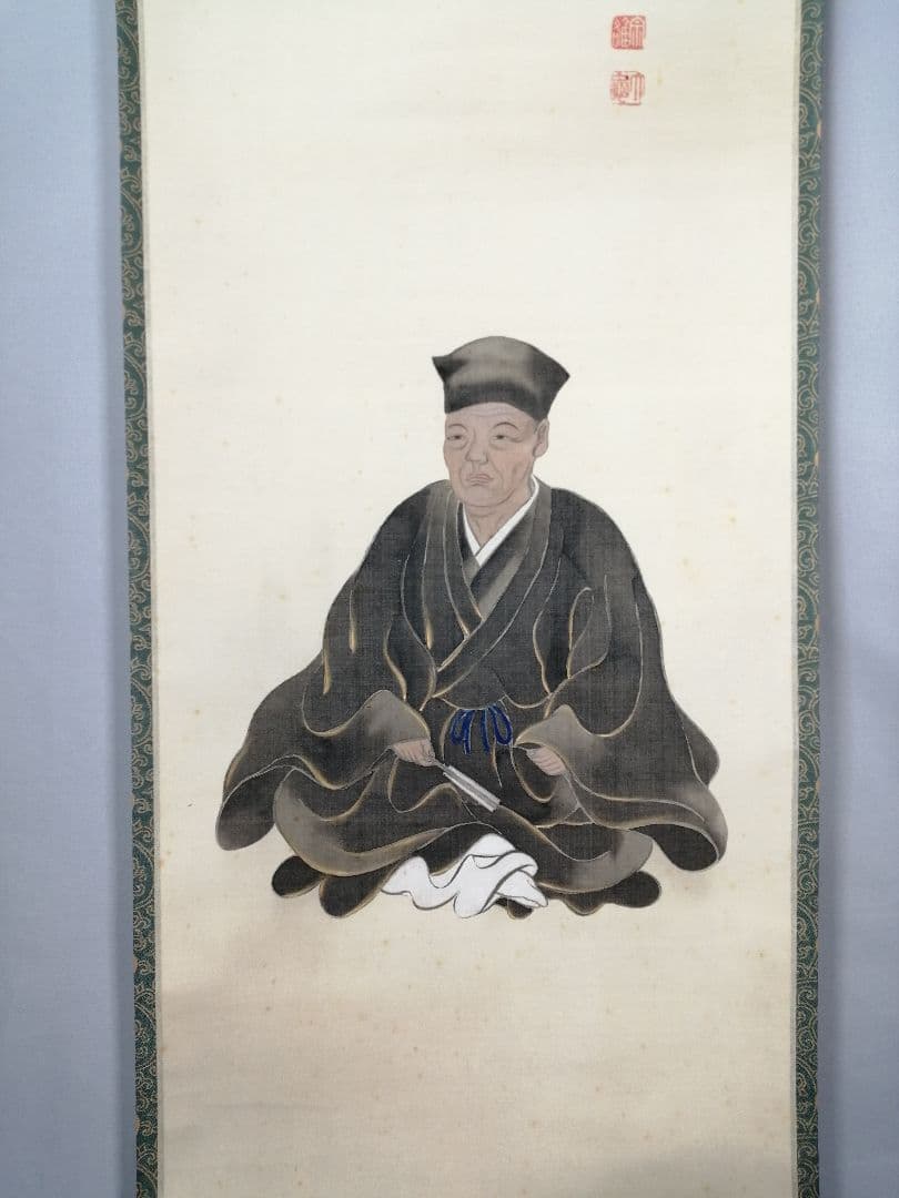 【茶道具】大徳寺　立花大亀和尚筆『利休居士像』画賛　茶掛　掛軸　軸C177