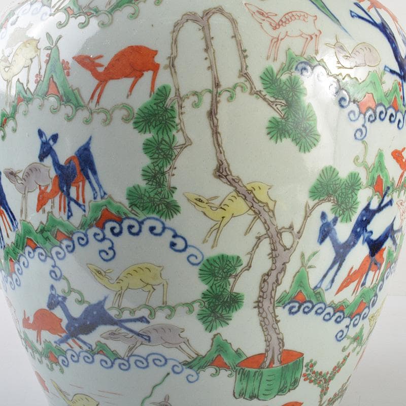 中国　大明萬暦年製　五彩　神獣文　壷　高さ約34cm　V　R7165F