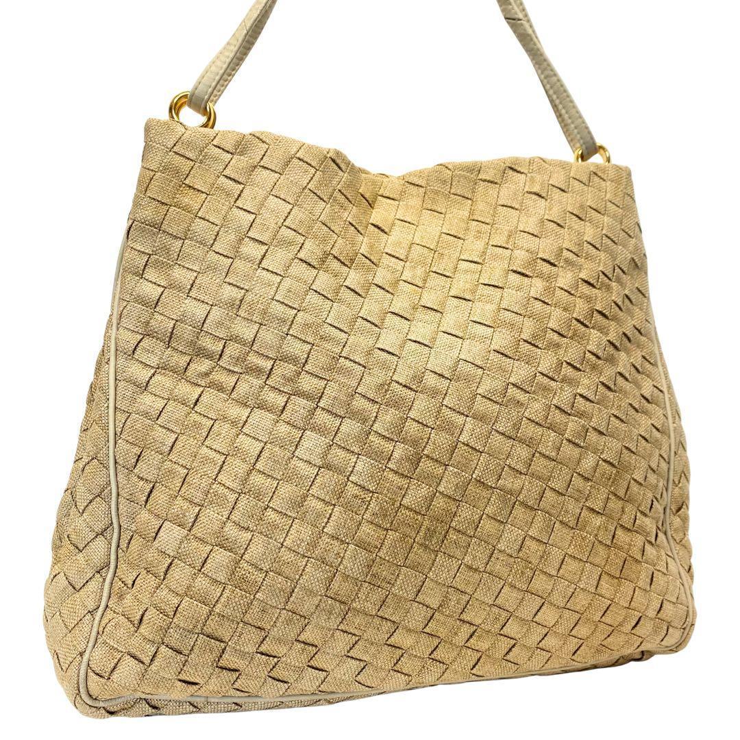 ボッテガヴェネタ イントレチャート ショルダーバッグ 麻生地 キャンバス