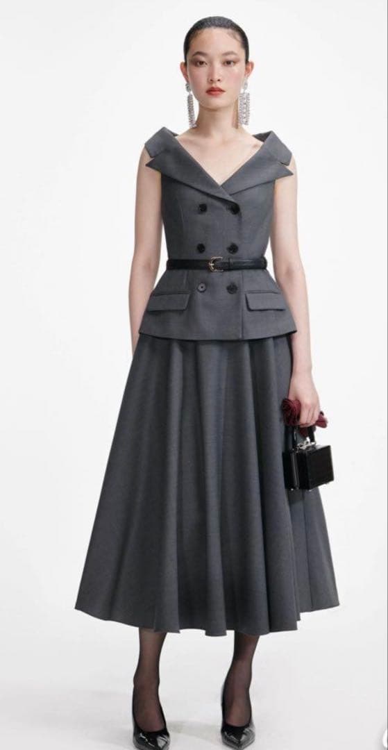 セルフポートレート秋新作新品 SelfPortrait 灰色切替ロングワンピース