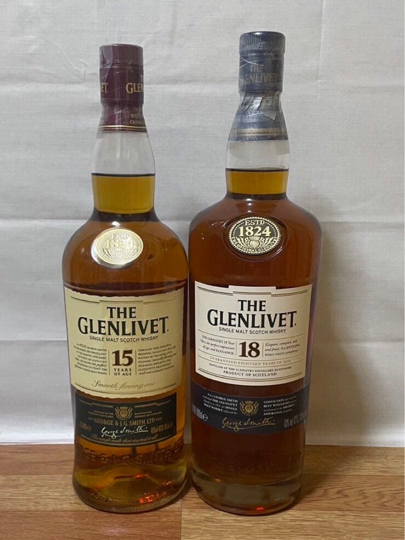 旧ボトル グレンリベット15年&グレンリベット18年 1L 箱付き 2本