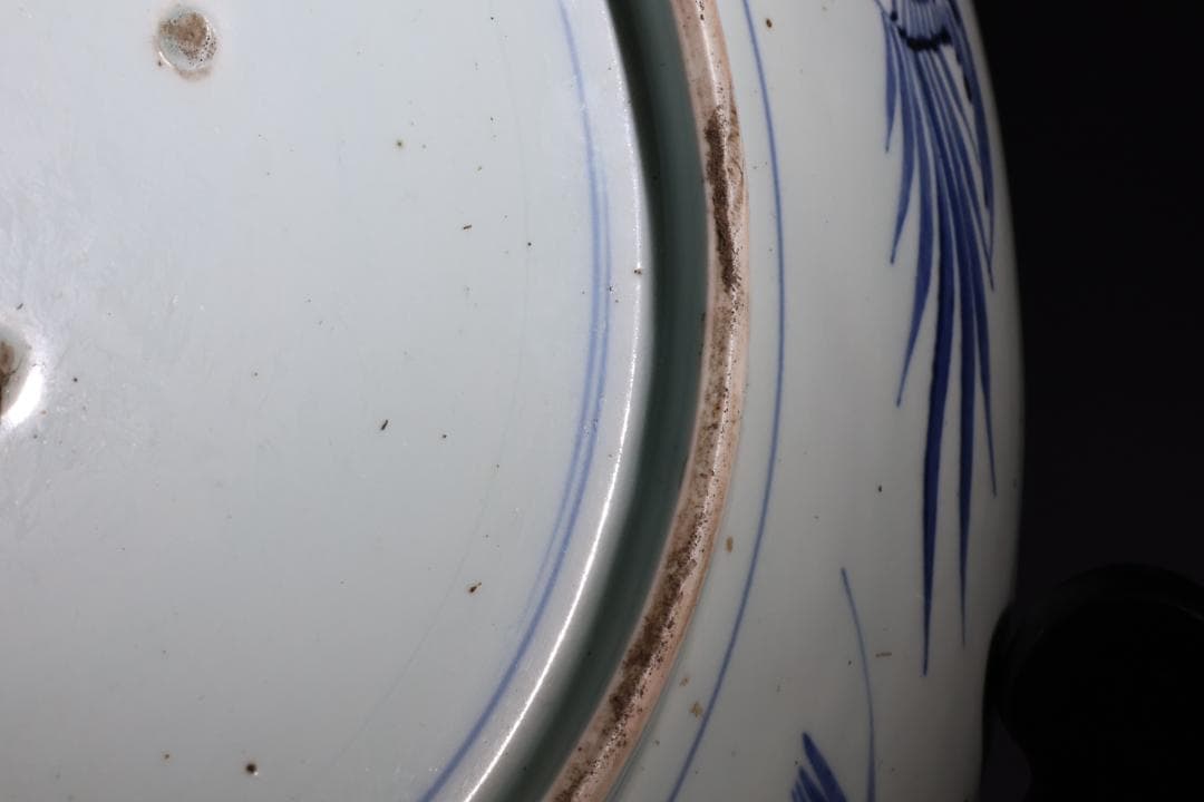 江戸中期　古伊万里　染付　大皿　花鳥風月図　角福銘　直径42㎝ BJ200