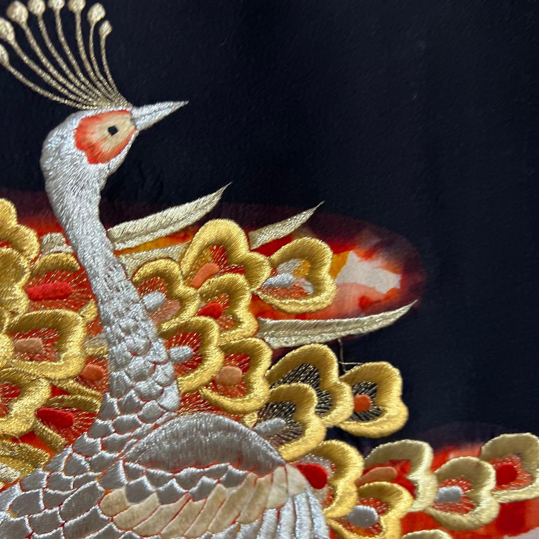 113/101,着物リメイクーのれん、鳳凰、刺繍加工、！