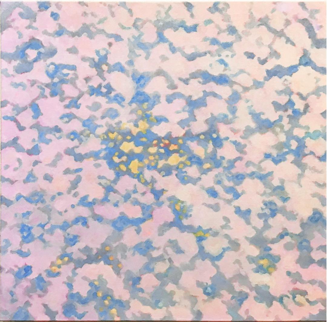 絵画 846 油絵/抽象画風/自然のパターン/青/ピンク/S8号