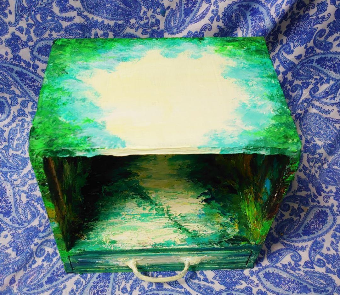 油絵 絵画 森の川ボックス