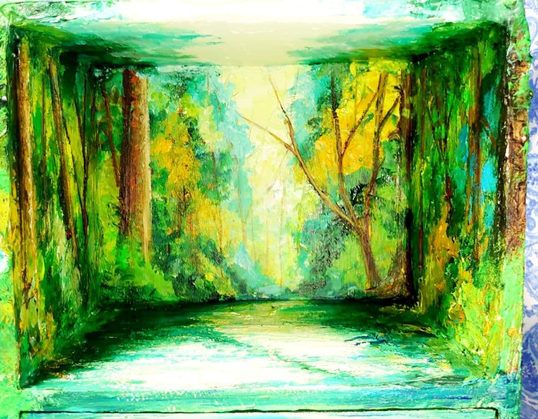 油絵 絵画 森の川ボックス